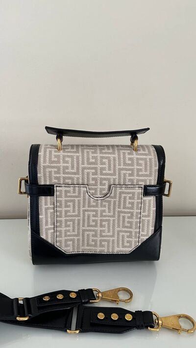 Balmain B-Buzz 23 top handle bag, natural and white monogram jacquard, photo 3