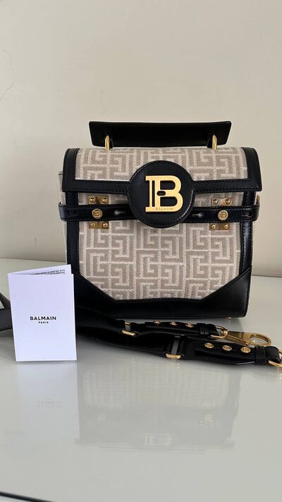 Balmain B-Buzz 23 top handle bag, natural and white monogram jacquard, photo 4