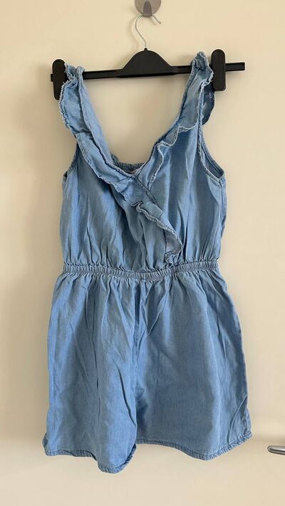 Chambray ruffle strap playsuit