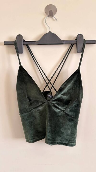 Green velvet cami crop top