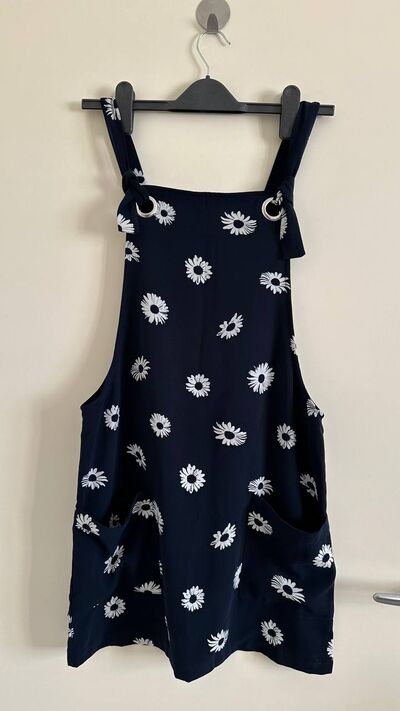 Navy daisy print dungaree playsuit