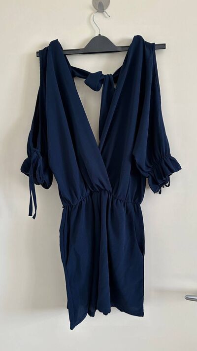 Navy wrap playsuit with tie sleeves, photo 2