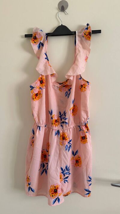 Peach floral ruffle strap playsuit
