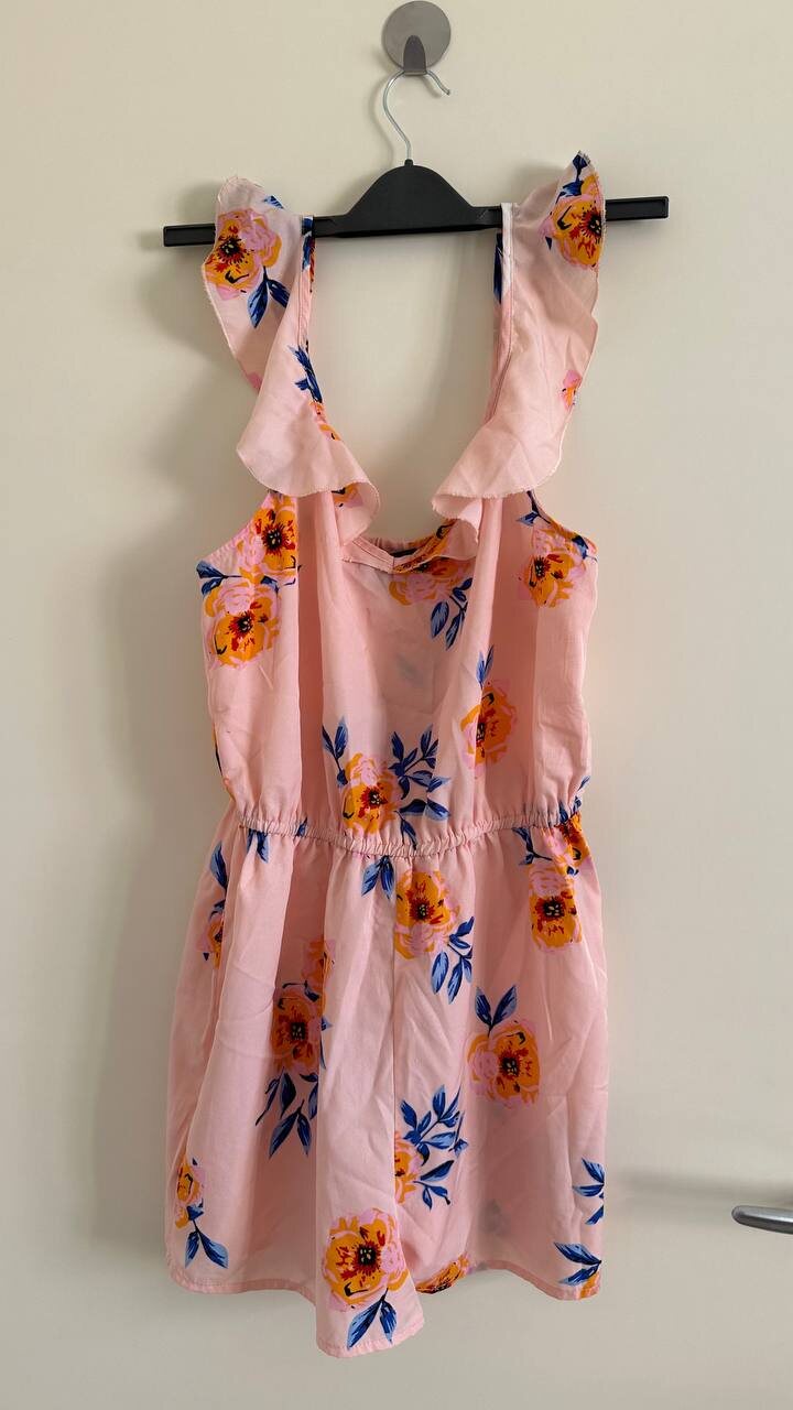 Peach floral ruffle strap playsuit, photo 1