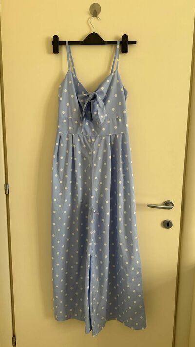 Polka dot wide leg jumpsuit, blue grey