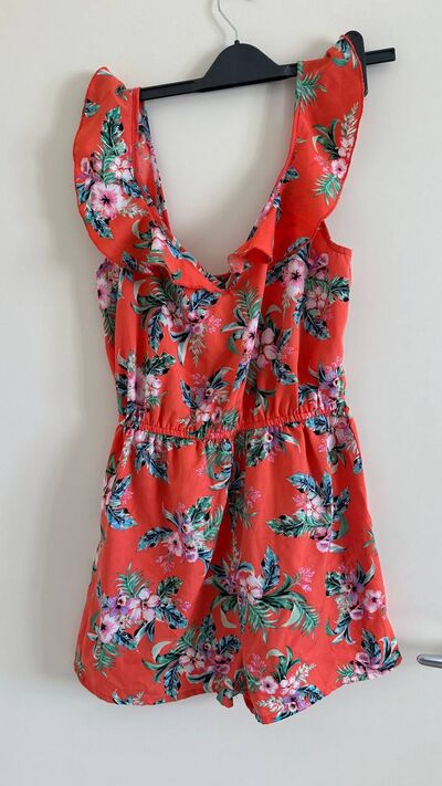 Red floral ruffle playsuit