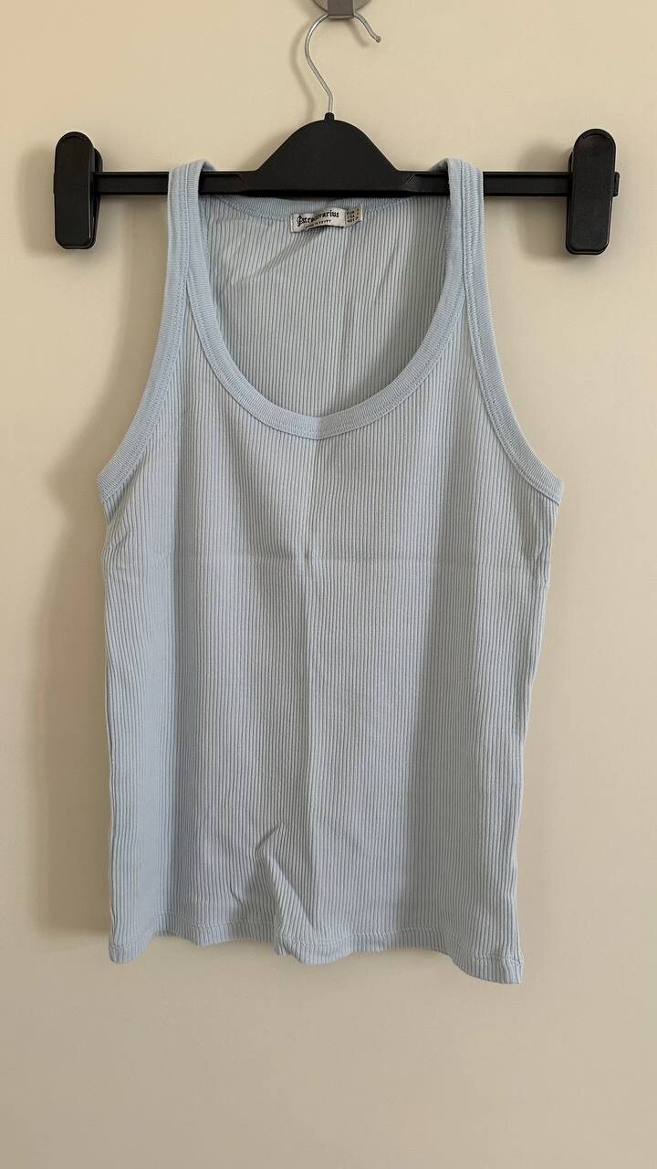 Stradivarius ribbed tank top, pale blue, photo 1