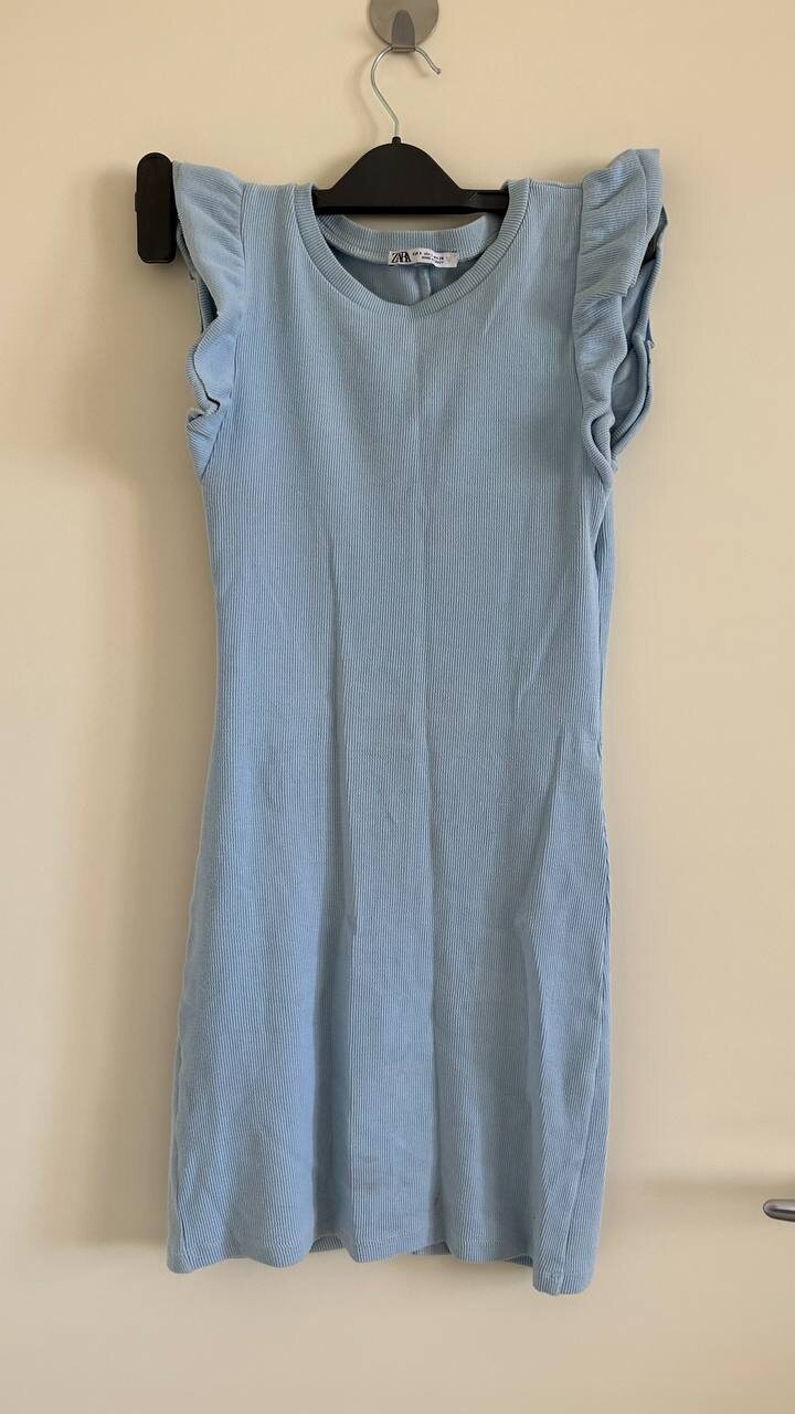 Zara ribbed frill sleeve mini dress, baby blue, photo 1